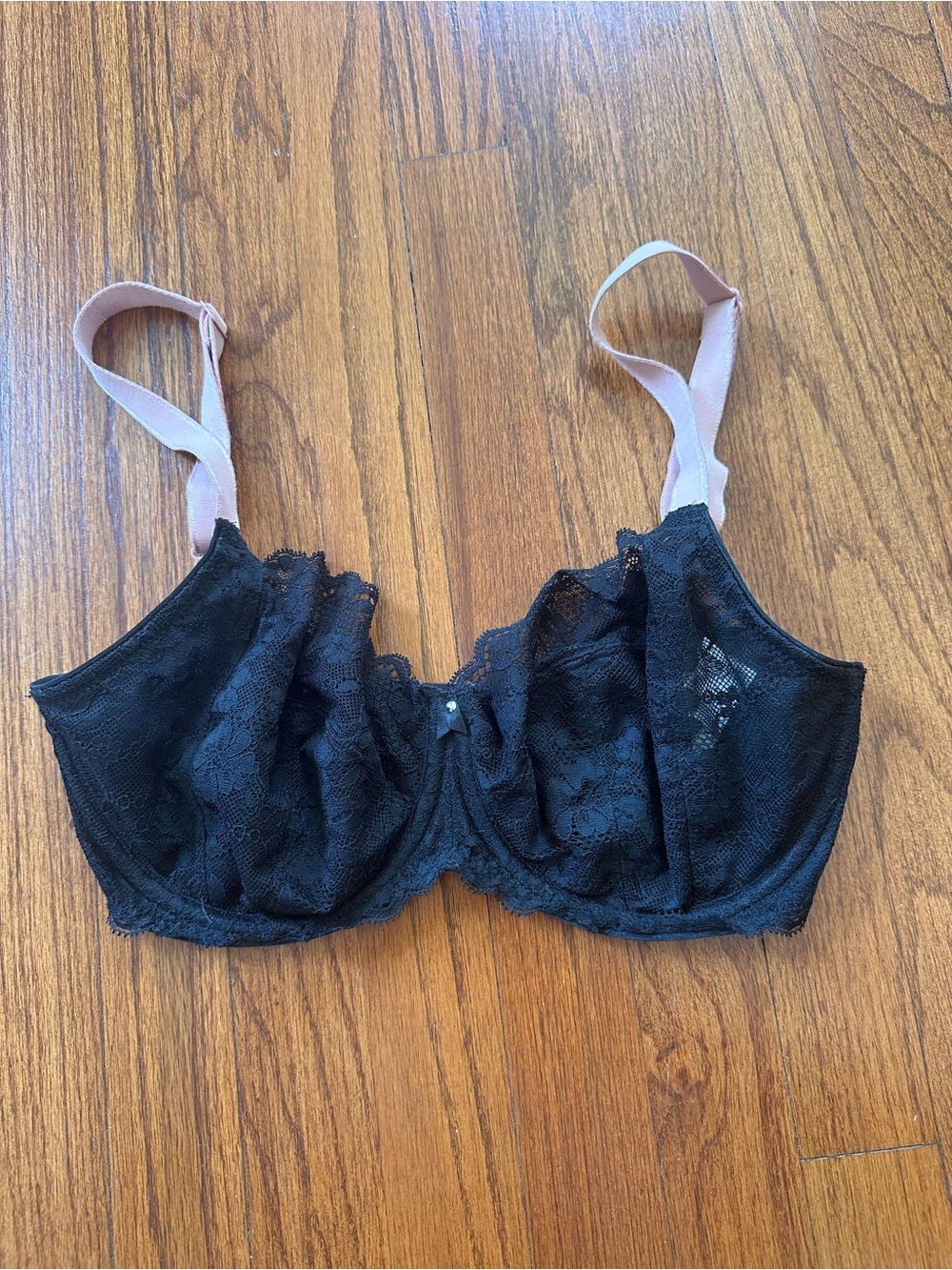 Freya Black Lace Underwire Bra with Light Pink Straps